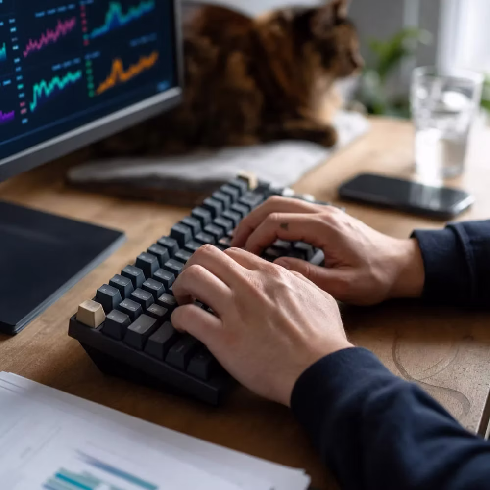 Hands building a report